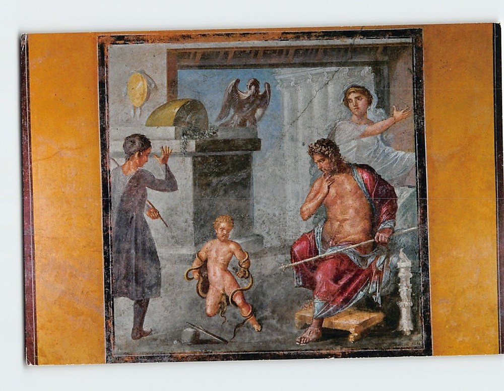 Postcard Hercules Strangling the Serpents as a Child Fresco Pompeii Italy