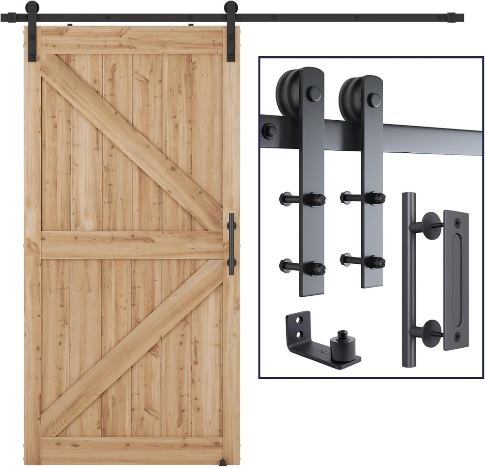 8.2 ft Heavy Duty Black Sliding Barn Door Hardware Kit for Single Doors