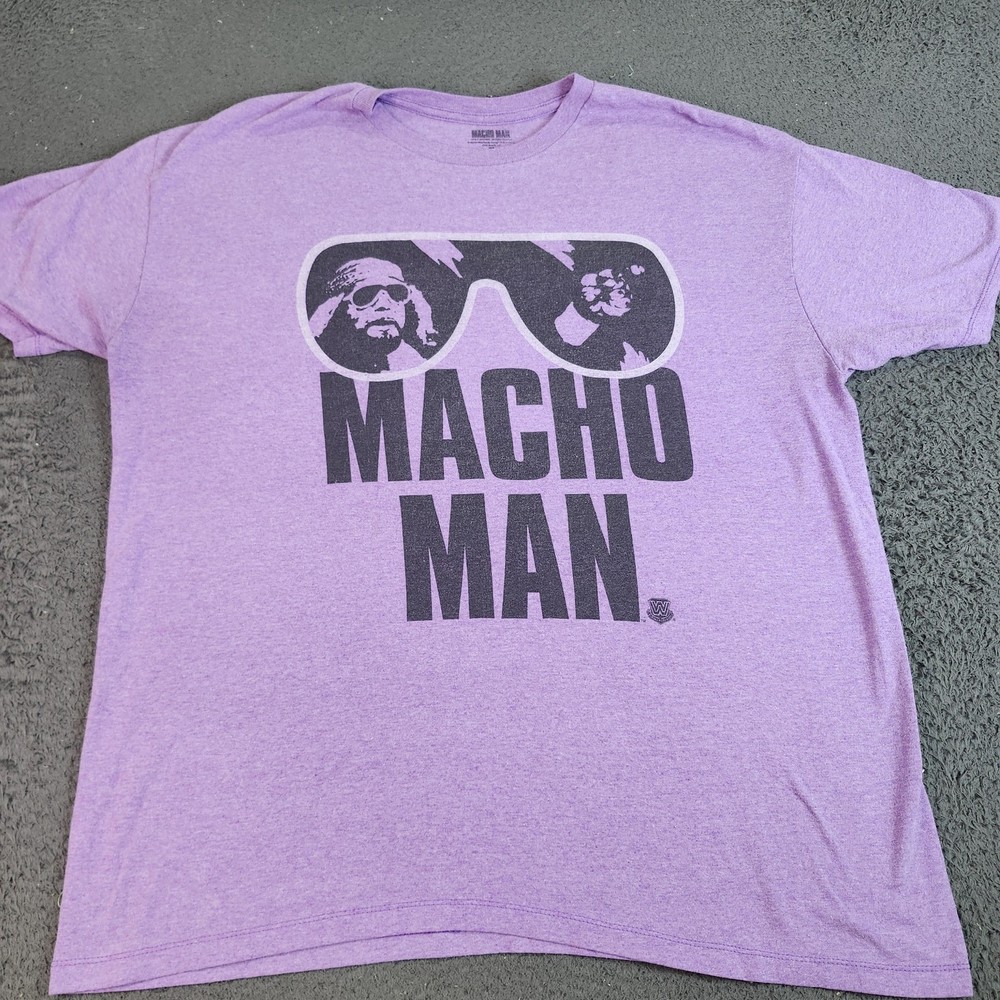 WWE Macho Man Shirt Mens XL Purple Graphic Tee Tagless Retro Wrestling Crewneck
