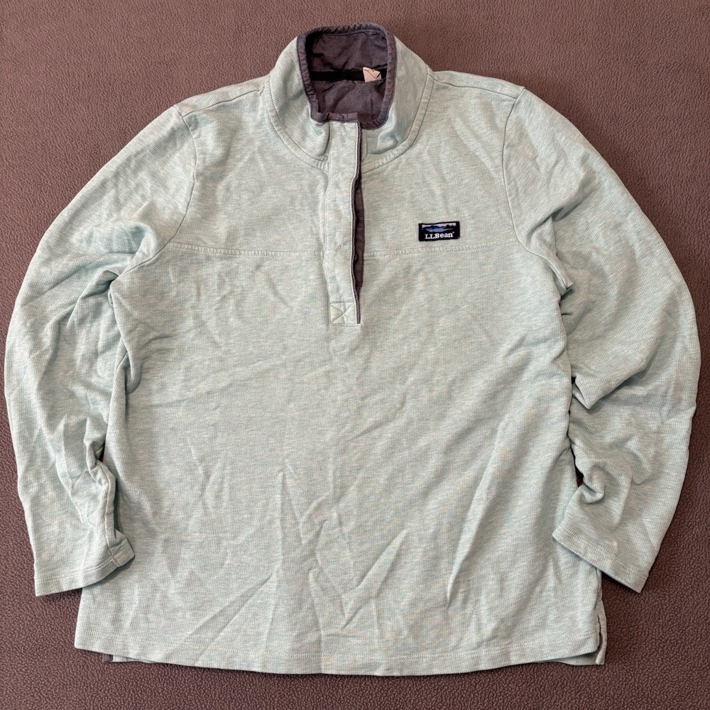 LL Bean Teal Rugby Pullover Shirt Women's L Long Sleeve Cotton Henley 501541