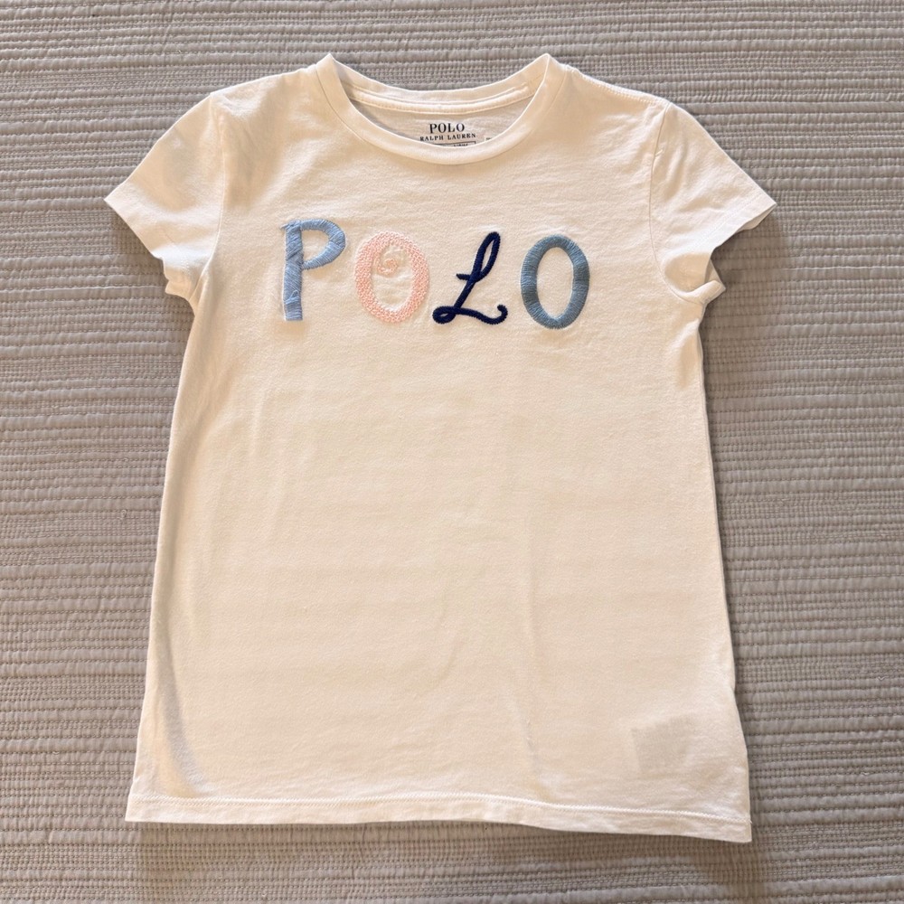 Polo Ralph Lauren Kids White Embroidered Logo T-Shirt Size M 8-10
