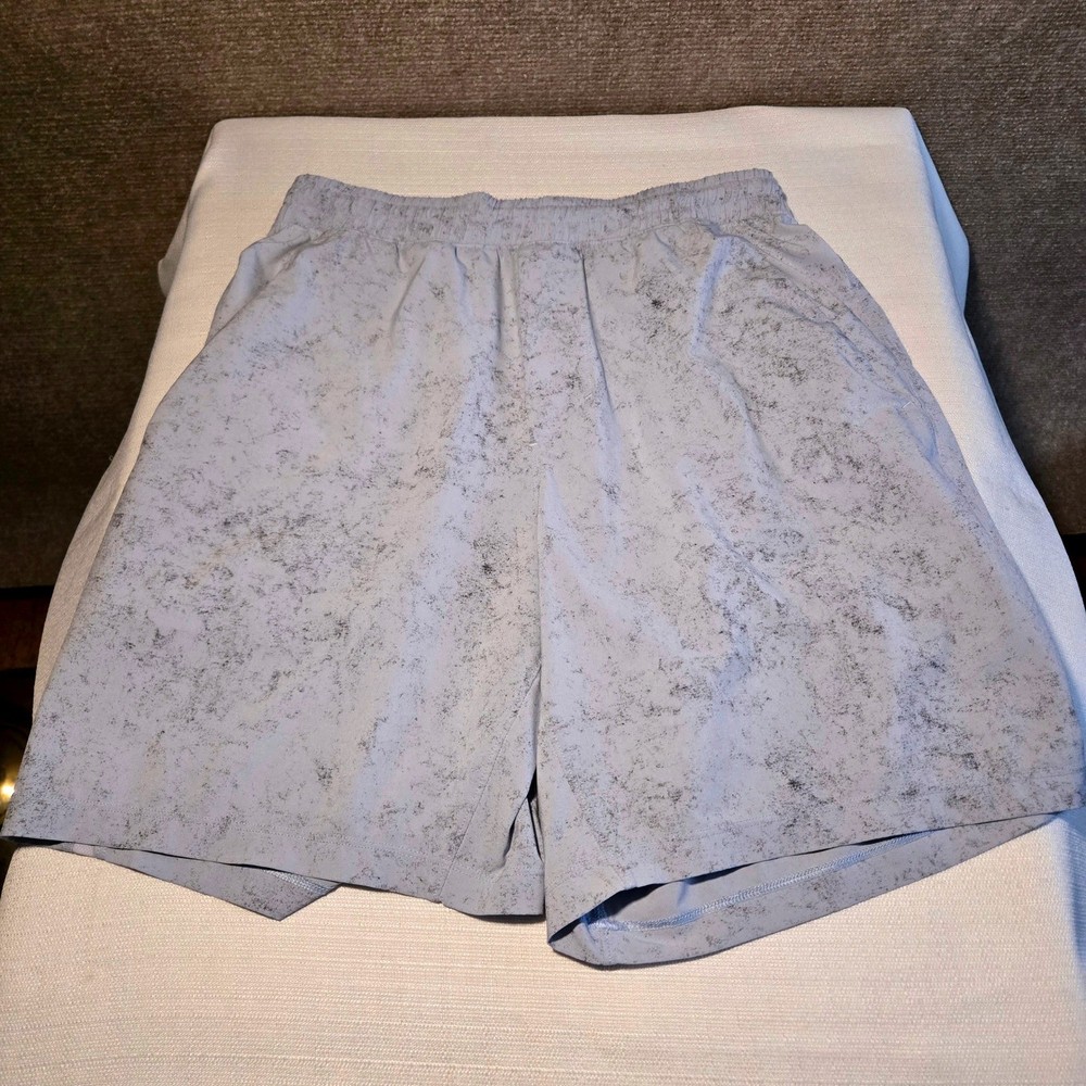 Lululemon Mens Pace Breaker 7 Inch Lined Shorts Blue Gray Speckled Print Small