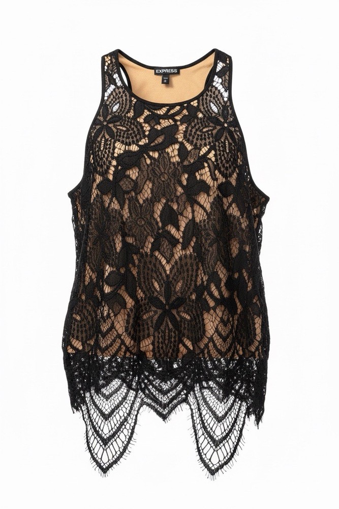 Express Black Lace Floral Scoop Neck Sleeveless Camisole Top Pullover M