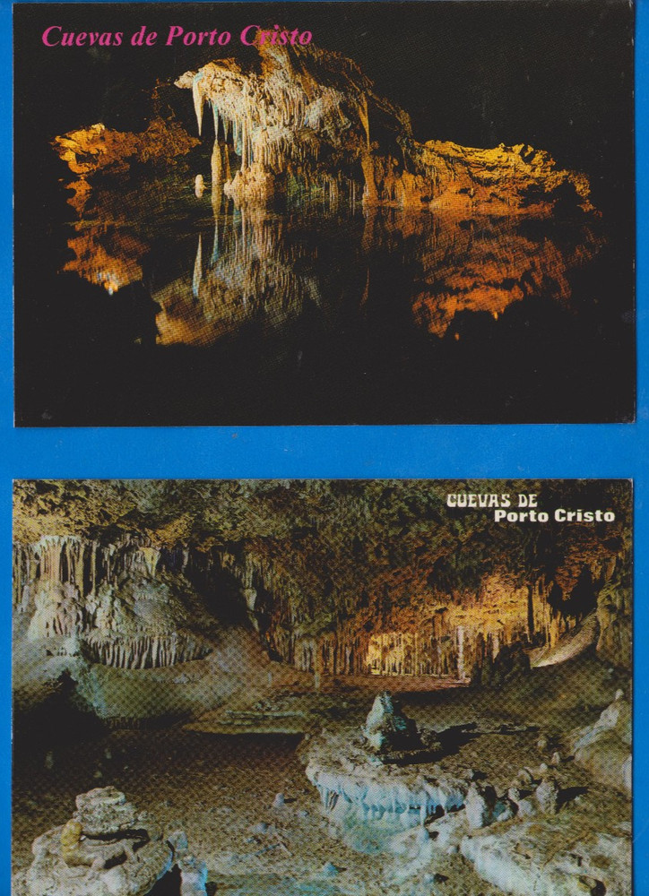 set of 2 postcards, Cuevas de Porto Cristo, Manacor, Mallorca, Spain