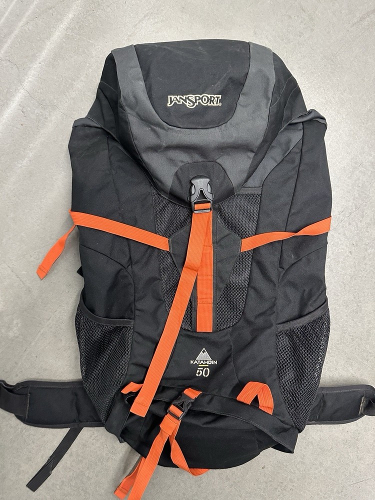 JanSport Katahdin 50 Hiking Backpack Black Orange 50L Camping Pack