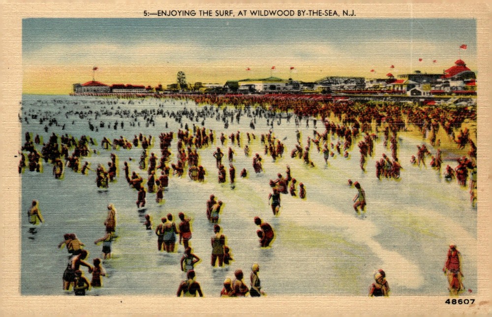 1940s Wildwood By-The-Sea NJ Jersey Shore Linen Litho Beach Scene Postcard