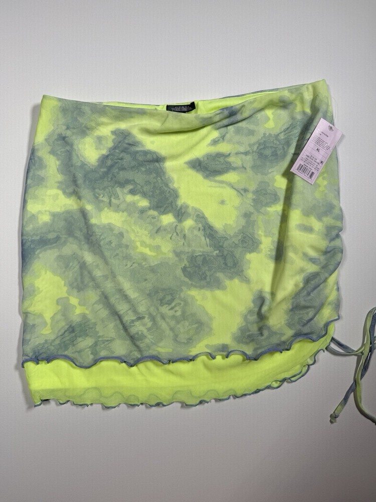 Wild Fable Women's Green Tie-Dye Mesh Side Ruched Mini Skirt - Size XL - NWT