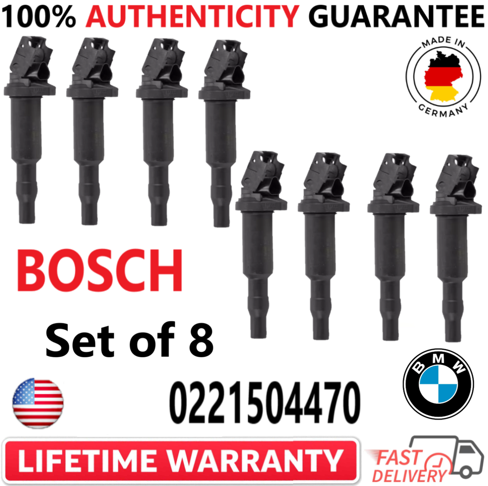 x8 OEM BOSCH BMW Ignition Coils For 2011-2018 BMW 2.0L, 3.0L ,4.4L  0221504470