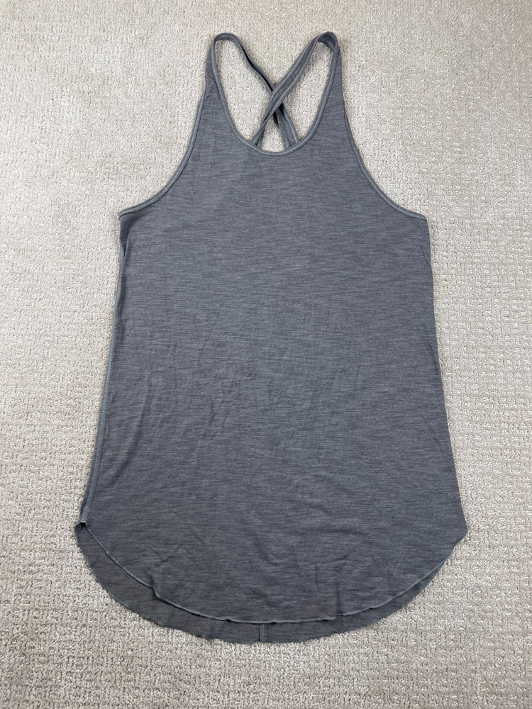 Lululemon Tank Top Womens Size 4 Heathered Gray Open Back Cross Strap Stretch