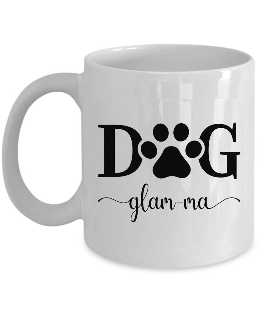 Cute Vintage Dog Glam-Ma Coffee Mug - Paw Print Xmas Gift for Mom