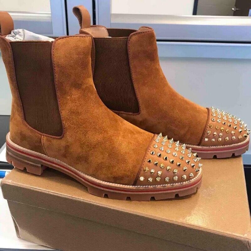 2023 Trendy Men Chelsea Boots Square Toe Sl Slip-On Rivet Detail Short Boots