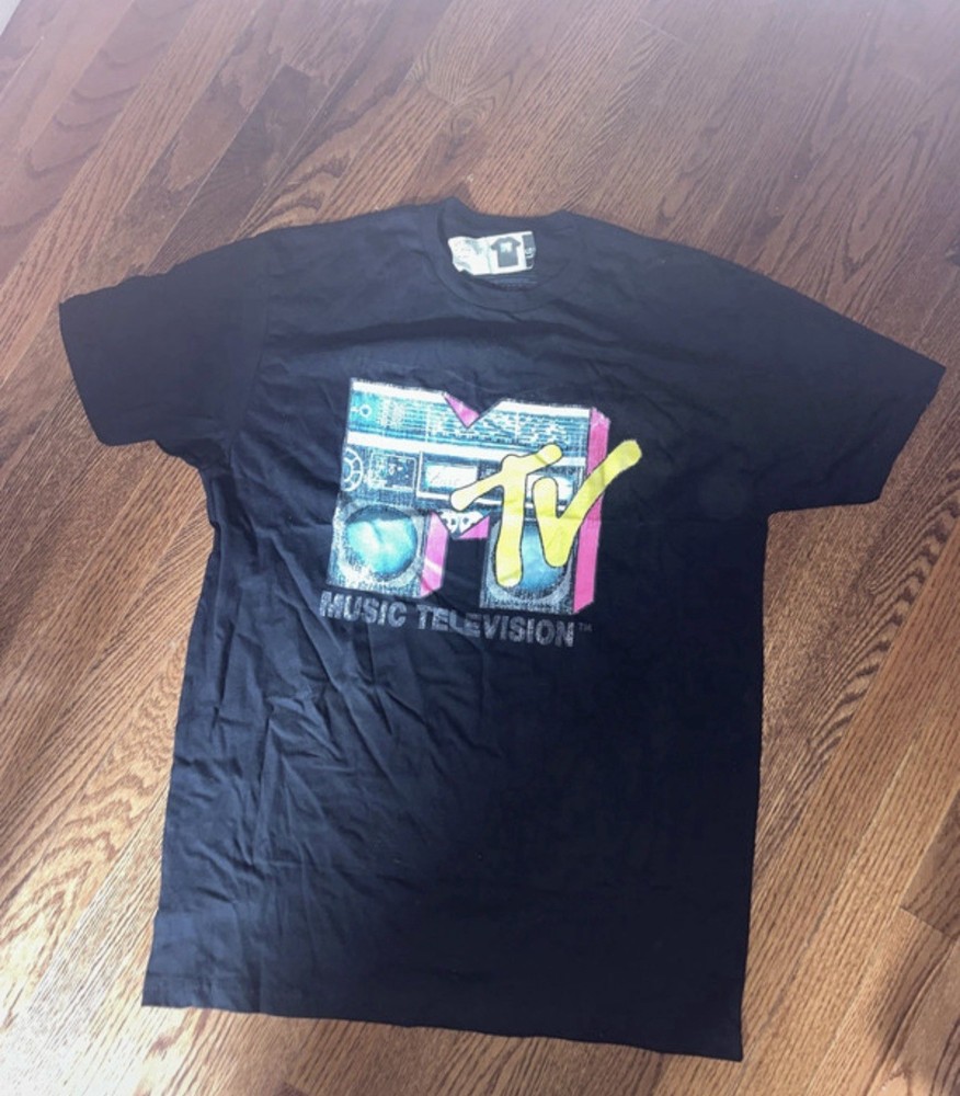 MTV Men's L Black Graphic Logo Crew Neck Short Sleeve T-Shirt New with Tags