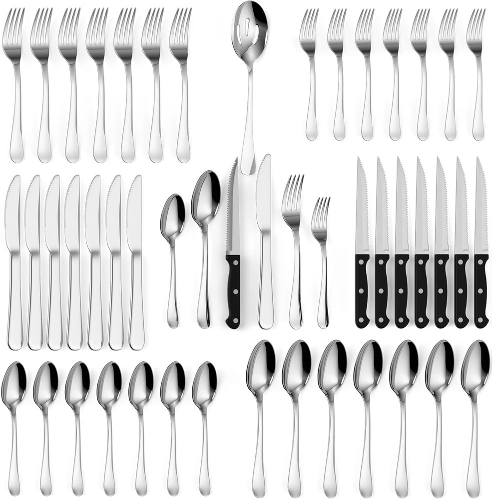 49 Piece Silverware Set - Service for 8 - Stainless Steel Flatware serving set -
