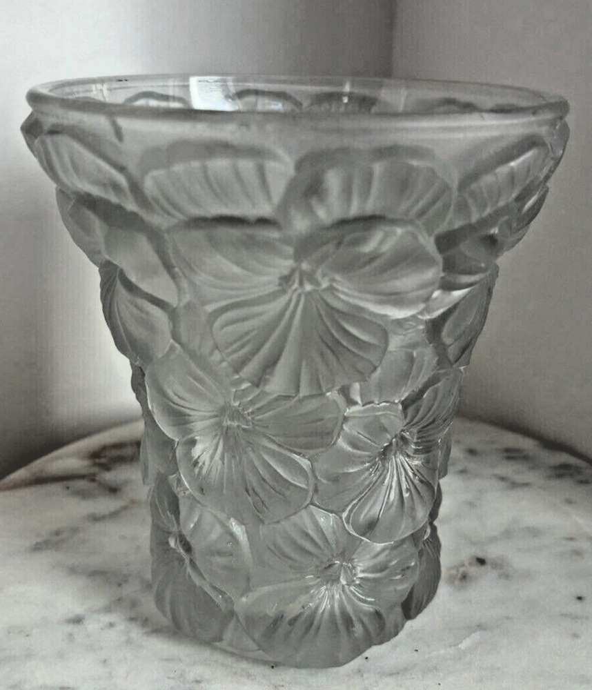 Antique Czech 1930 Josef Inwald Barolac Frosted Glass Pansy Vase 6