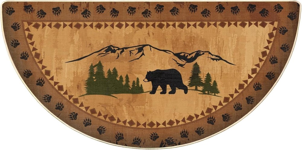 Kinlop Winter Half Round Hearth Rug Birch Bear Non Skid Fireplace Rustic Bath...