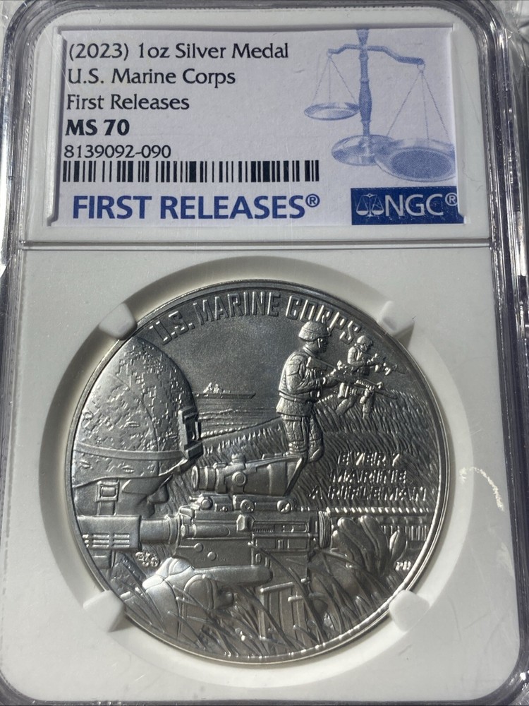 (2023) Silver 1oz U.S. Marine Corp Medal First Releases NGC MS-70