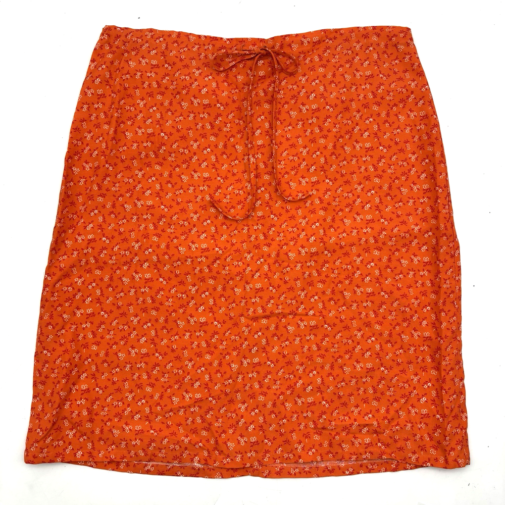 Vintage 90s ESPIRIT Orange Floral Print Drawstring Skirt 7/8 30x20