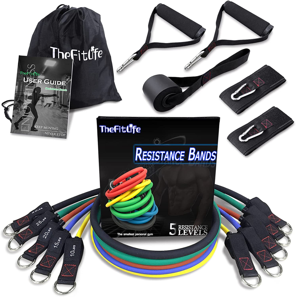 Exercise Resistance Bands with Handles - 5 Fitness Workout Bands Stackable up to