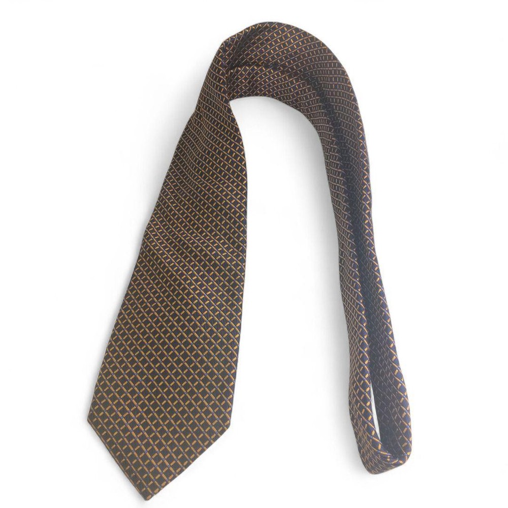 Drake's Necktie Tie Navy All over plaid pattern 100% Silk Handmade in England