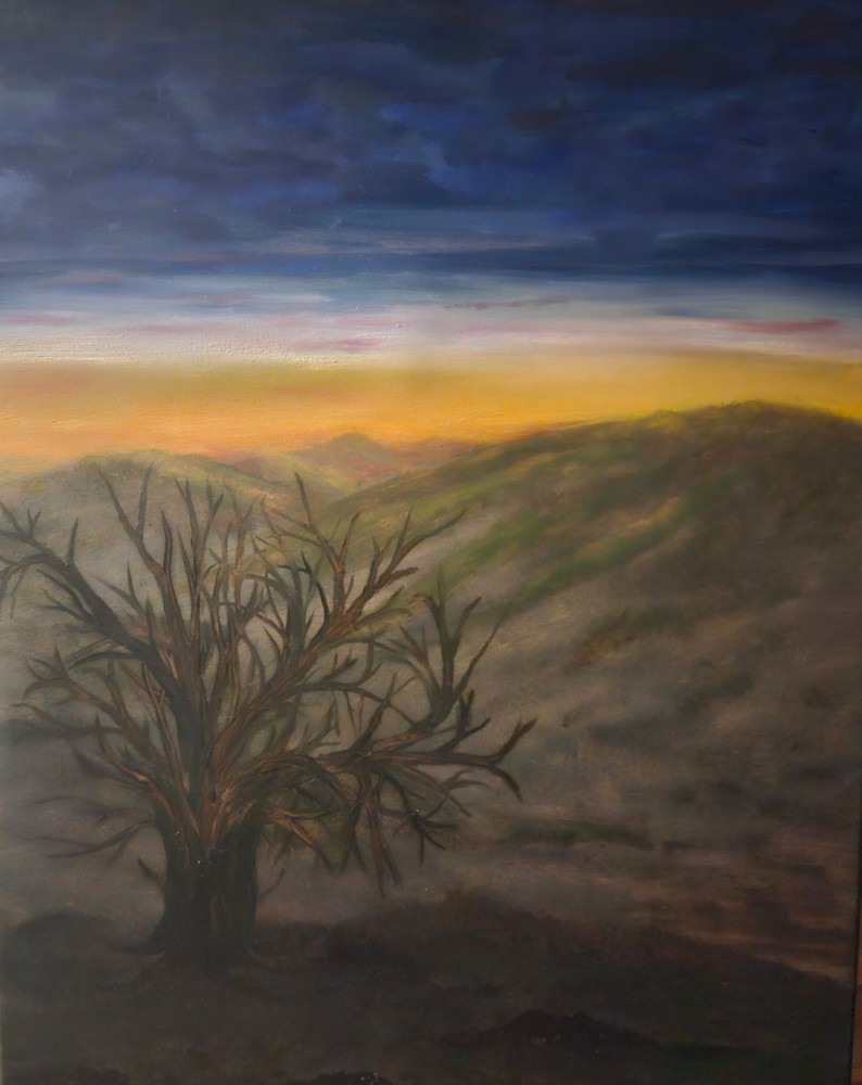 Sunset Oil Painting with Dead Tree Original Art On Canvas Landscape Painting