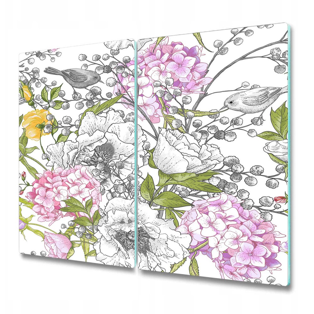 Glass Bread Board Surface Protector Worktop Saver Monochrome birds white 2x30x52