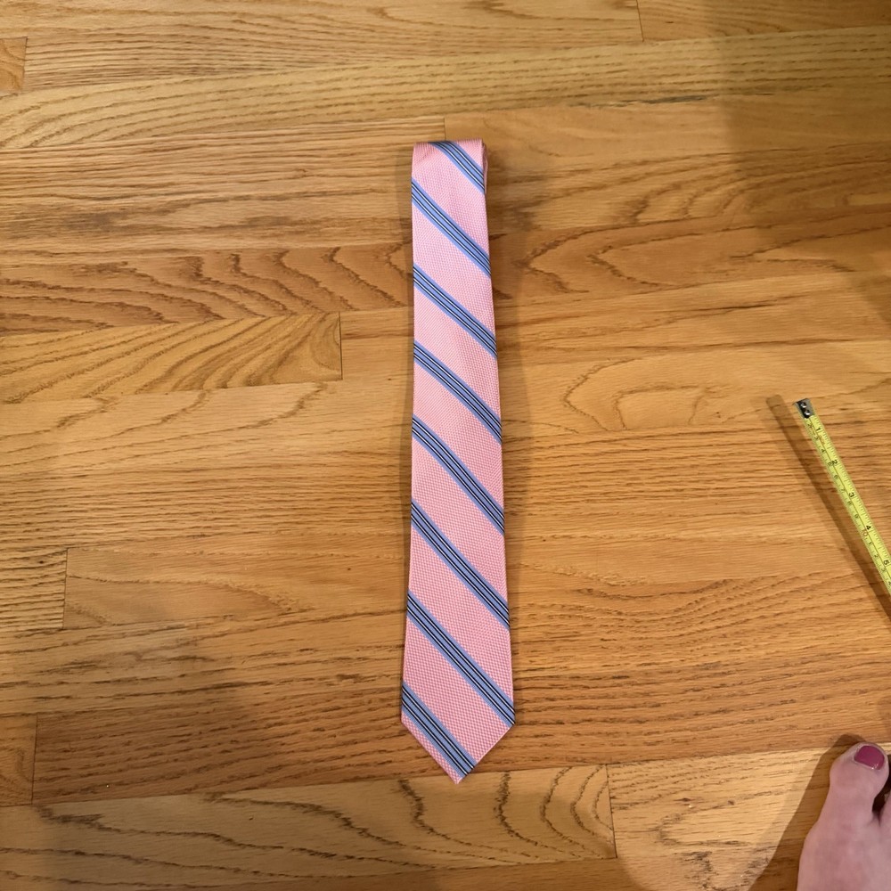 Pronto Uomo Men's Pink Blue White Striped Pattern 100% Silk Neck Tie