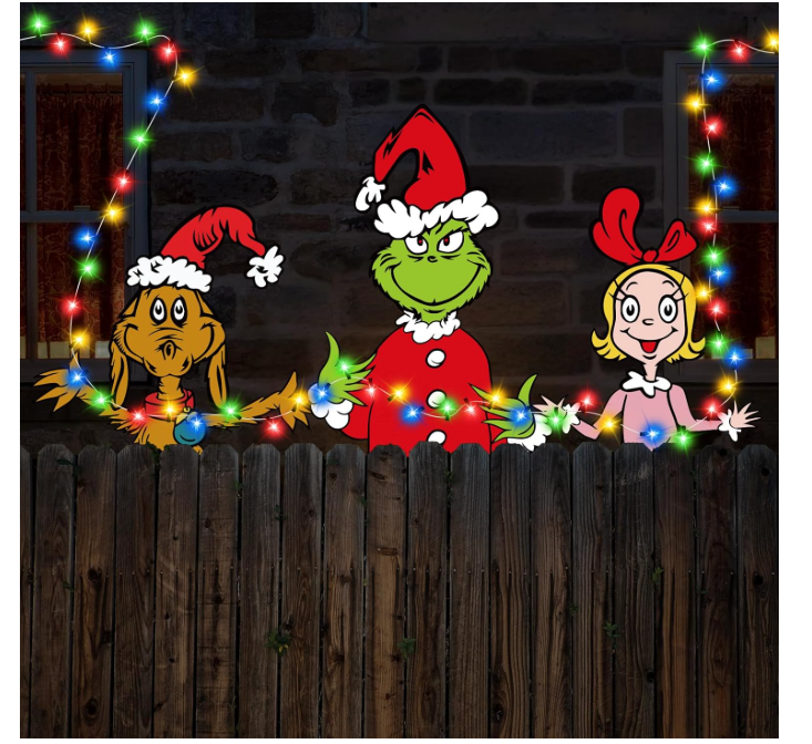 Funny Christmas Fence Peeker with LED Lights - Holiday Yard Sign & Tree Topper
