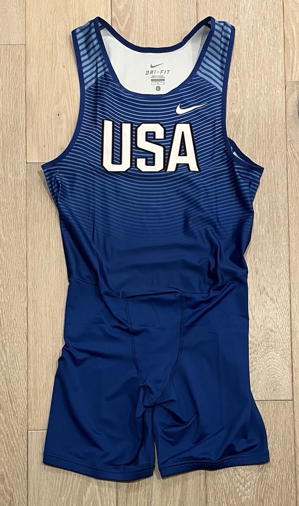 Team USA Olympic Nike Mens Track Field Speedsuit Singlet, Size Large, Blue, NWOT