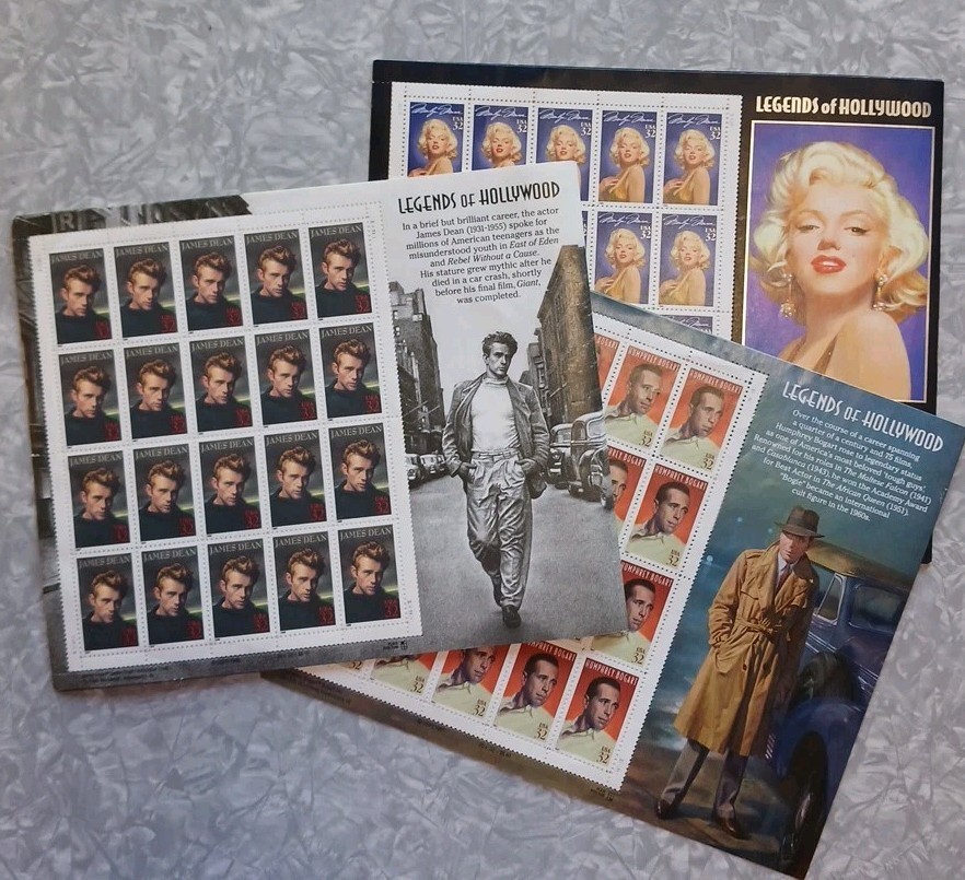 Legends of Hollywood Stamp Sheets- Marilyn, Bogart, James Dean- 11 sheets total