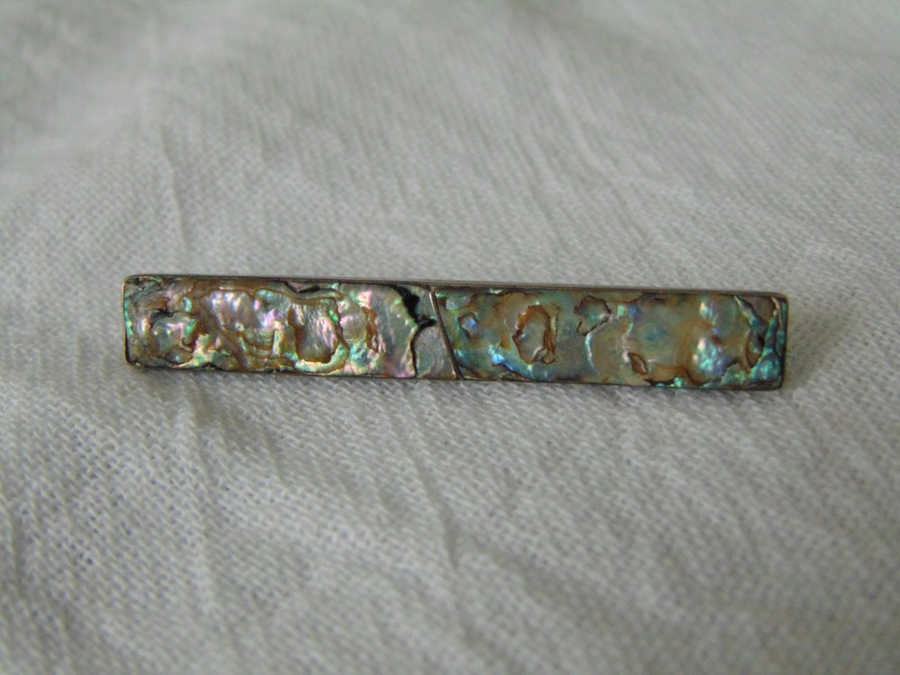 antique Victorian sterling silver Abalone shell bar pin brooch