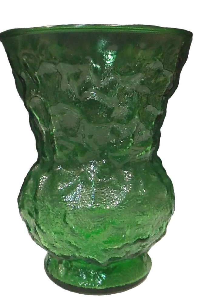E.O. Brody Co. Cleveland OH USA Green Crinkle Glass Vase 7.5