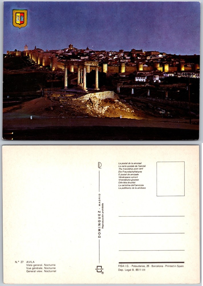 Continental Avila City Walls Night Postcard