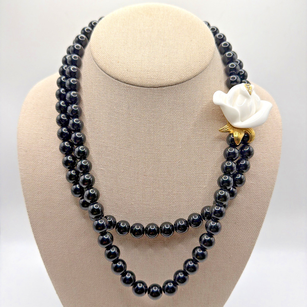 Vintage Kenneth J Lane for Avon Midnight Rose Necklace Black Lucite Beaded