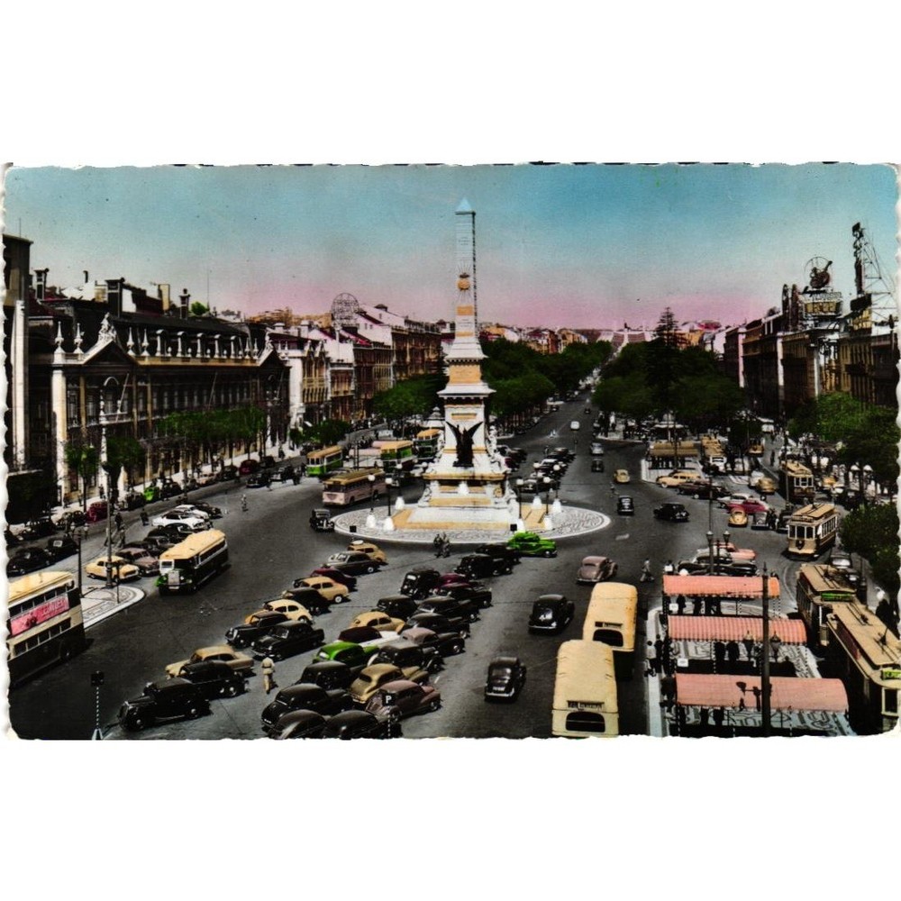 Vintage 1955 Lisbon Portugal Postcard Avenida da Liberdade Restauradores Square