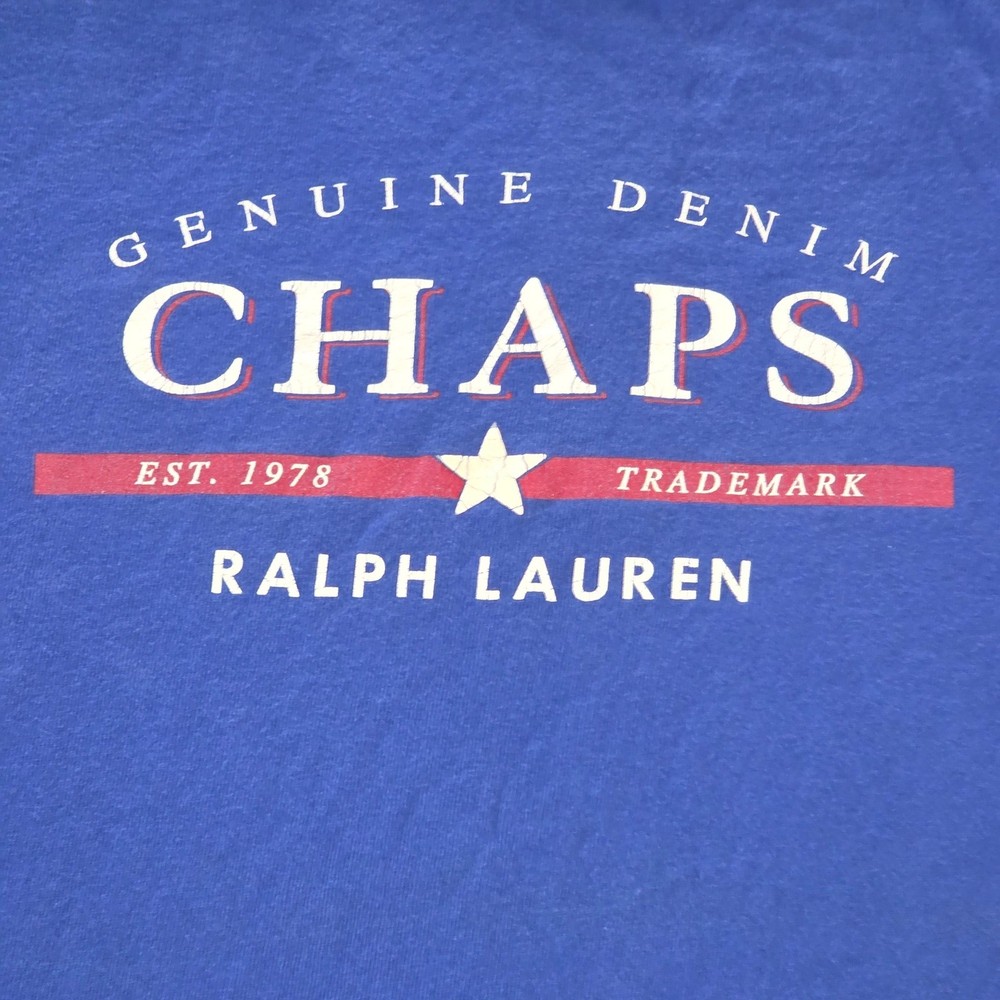 Vintage Chaps Ralph Lauren Ringer T-Shirt Blue Graphic Tee Mens Medium