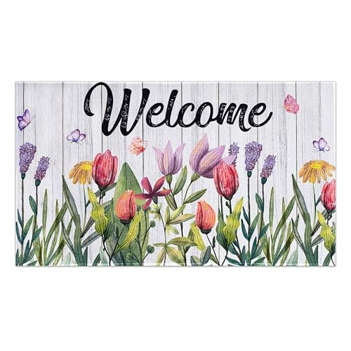 Spring Summer Flower Welcome Doormat for Seasonal Home Decor Non-Slip