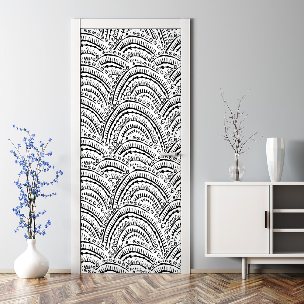 Hand-drawn abstract pattern black and white vibrant Art Bubble Free Door sticker