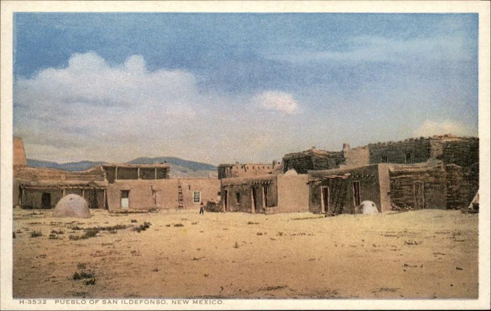 Pueblo of San Ildefonso New Mexico vintage Fred Harvey Phostint postcard e601