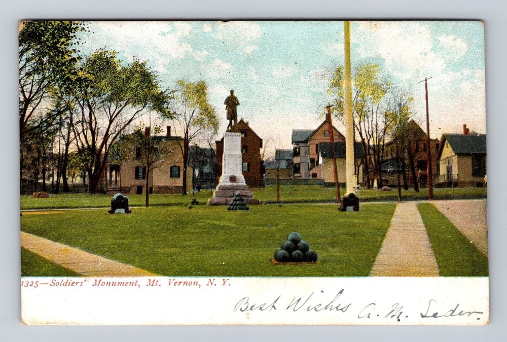 Mount Vernon NY- New York, Soldiers Monument, Antique, Vintage Souvenir Postcard