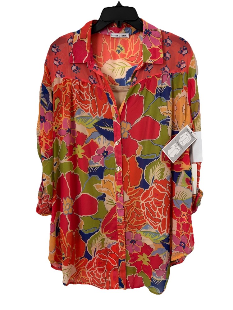 Figueroa Flower Coral Floral Chiffon Tunic Tank Set 3X NWT