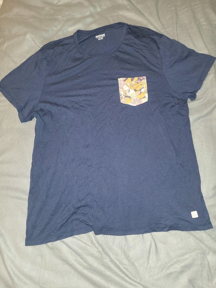 Marine Layer Shirt Mens 2XL Blue Floral Pocket Tee Crewneck Short Sleeve