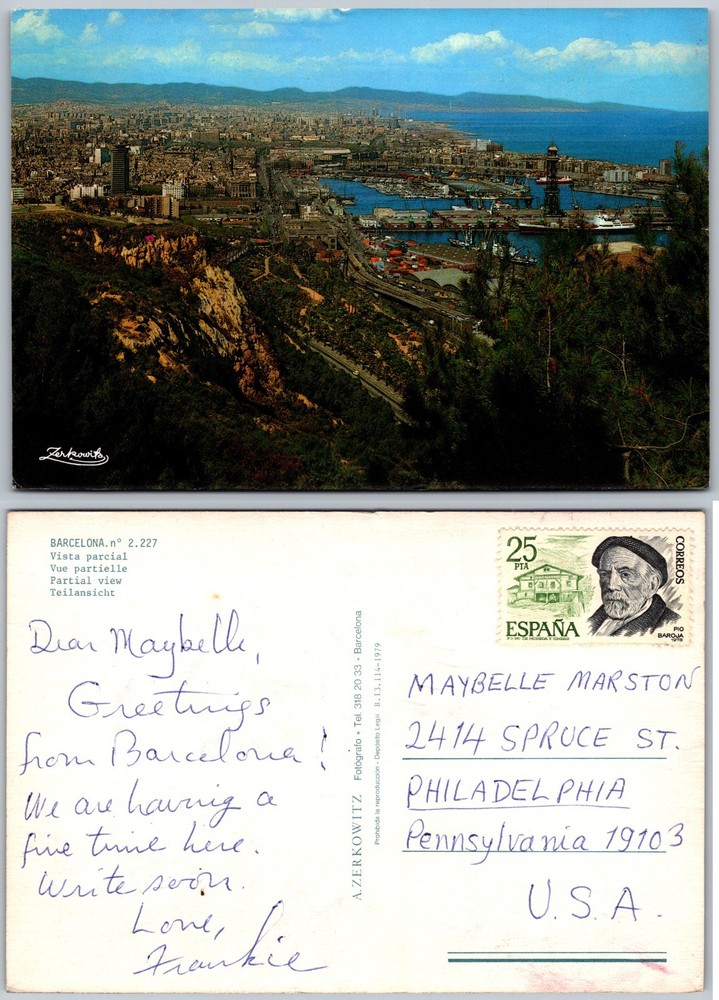 Continental Barcelona Harbor View Postcard
