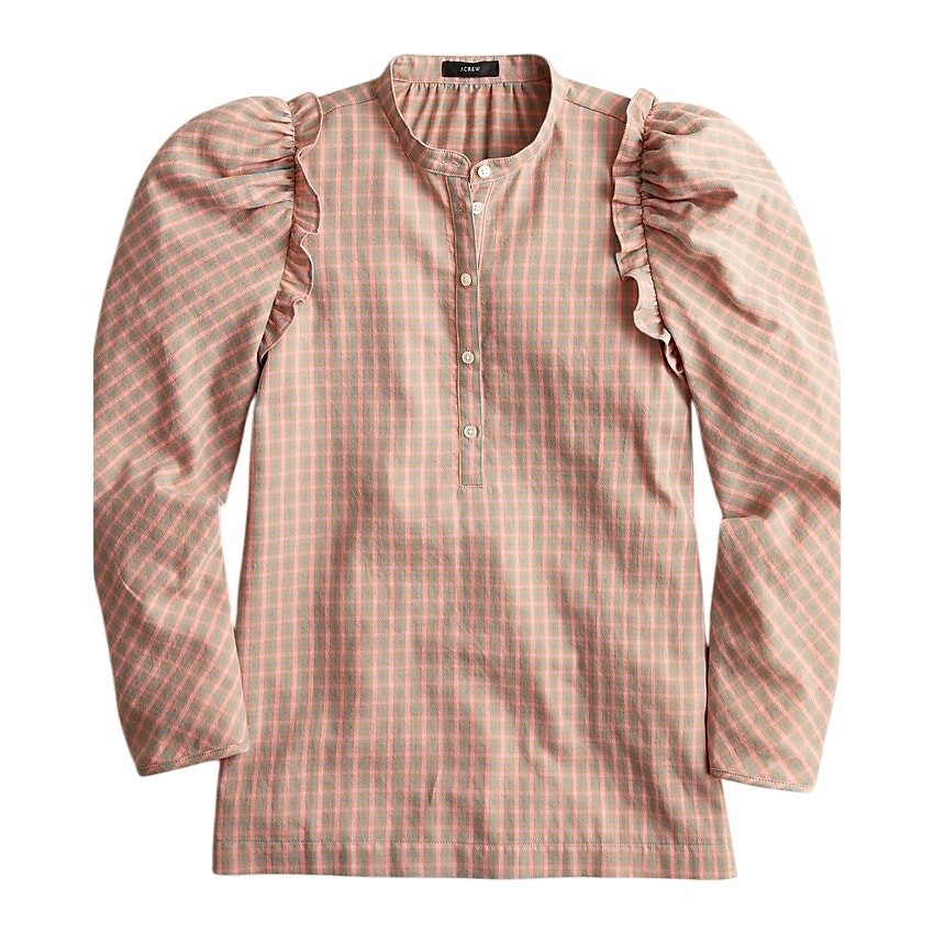 J.Crew Mauve Pink Puff Sleeve Flannel Top with Ruffle Detail Size Small