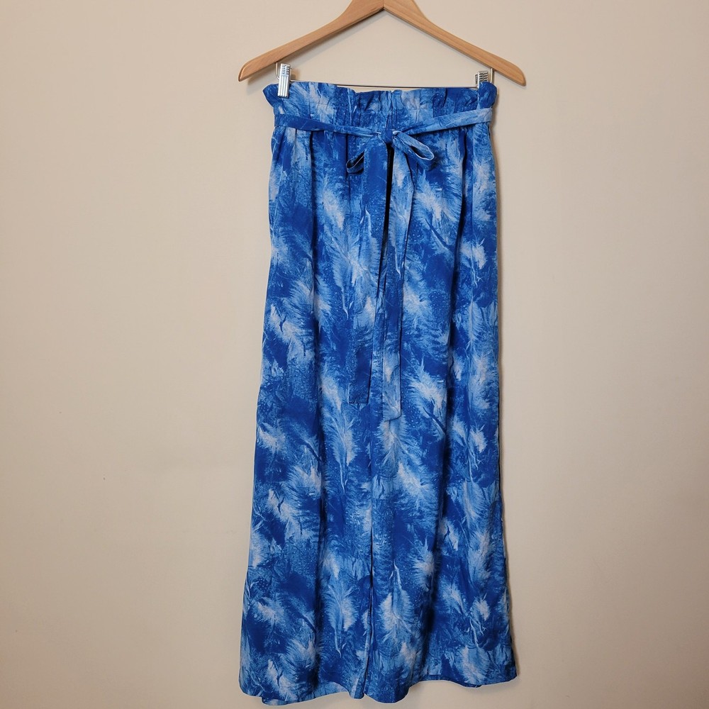 Hanna Nikole Sz 22W Palazzo Wide Leg Pants Tropical Belted Pull On Elastic Waist