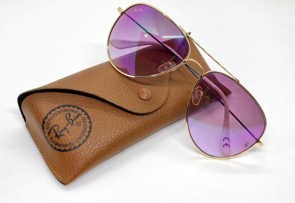Ray-Ban Aviator Sunglasses RB3025 55m Gold Frame & Pink Mirror Lenses 112/17