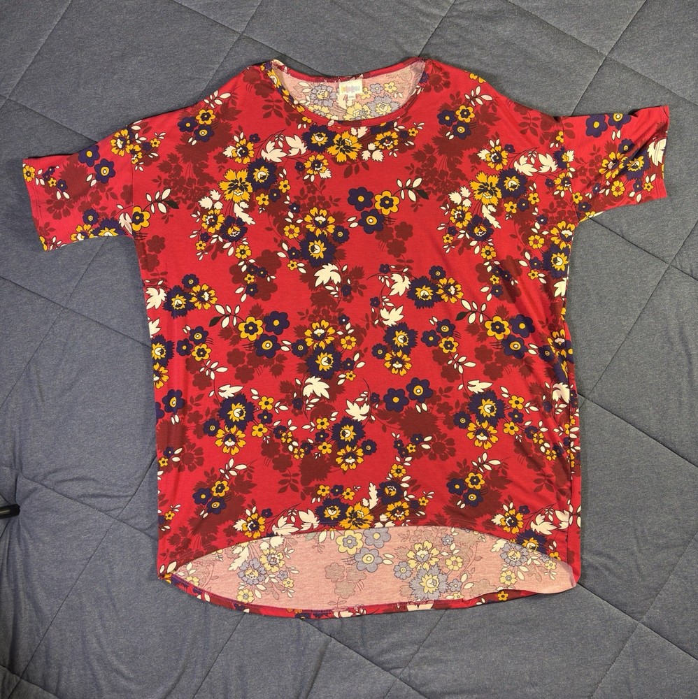 LuLaRoe Women’s 2XL Red Multicolor Floral Print Short Sleeve Top Plus Size