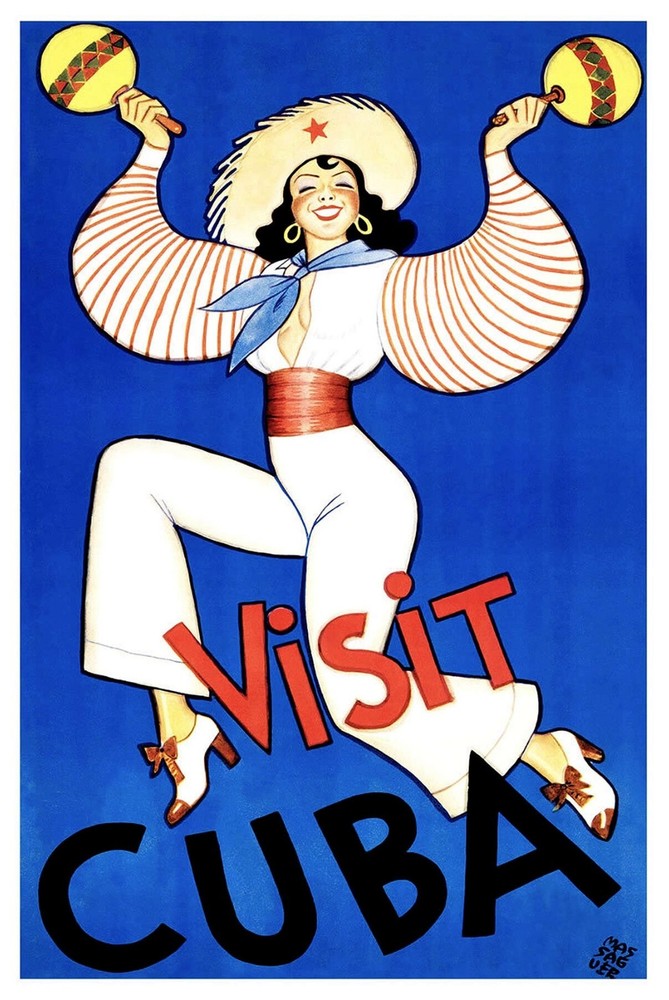 Visit Cuba Maracas Vintage Travel Poster Print
