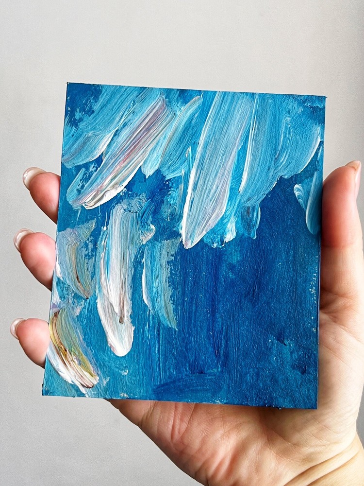 Blue White Art Abstract Acrylic Painting Original Hand Painted Small Decor Gift