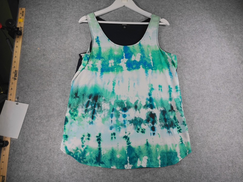 Espresso Women's XL Sleeveless Tank Top, Blue Green Abstract Print Blouse