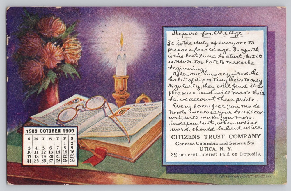 Utica NY New York Citizens Trust Co 1909 Antique Advertising Postcard